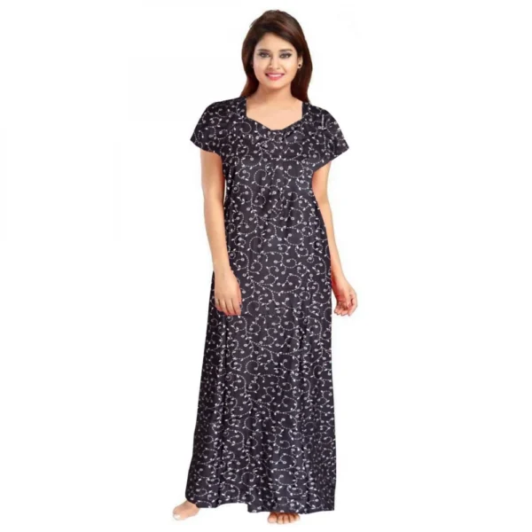 Women's Cotton Printed Maxi Nighty (Greay)