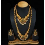 Women's Elegent Temple Jewellery Set With Earrings (Green, Free Size)