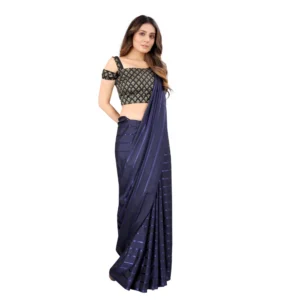 Women's Satin Silk Saree with Blouse (Blue, 5-6 Mtrs)