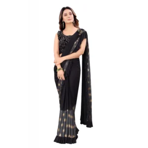 Women's Lycra Blend Saree with Blouse (Grey, 5-6 Mtrs)
