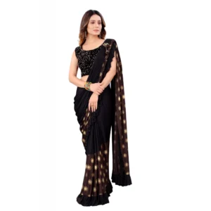 Women's Lycra Blend Saree with Blouse (Coffee, 5-6 Mtrs)