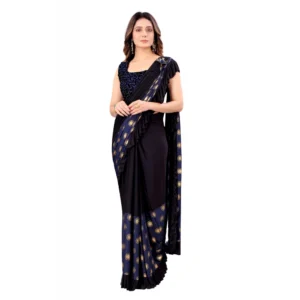 Women's Lycra Blend Saree with Blouse (Blue, 5-6 Mtrs)