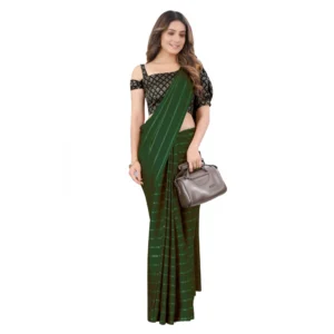 Women's Satin Silk Saree with Blouse (Green, 5-6 Mtrs)