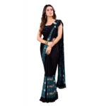 Women's Lycra Blend Saree with Blouse (Rama, 5-6 Mtrs)