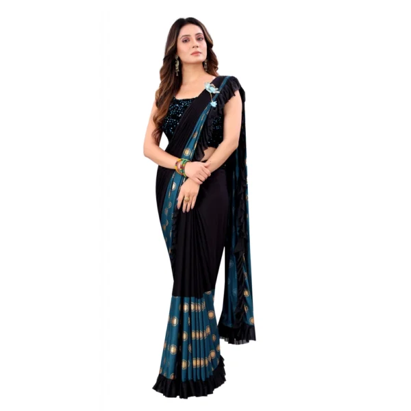 Women's Lycra Blend Saree with Blouse (Rama, 5-6 Mtrs)