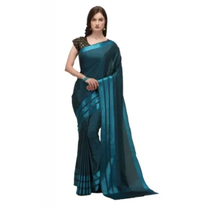 Women's Satin Silk Saree with Blouse (Rama, 5-6 Mtrs)