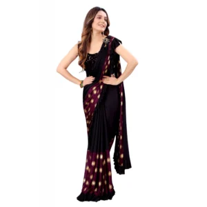 Women's Lycra Blend Saree with Blouse (Wine, 5-6 Mtrs)