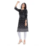 Women's 3/4th Sleeve Cotton Blend Tunic Long Kurti (Black)