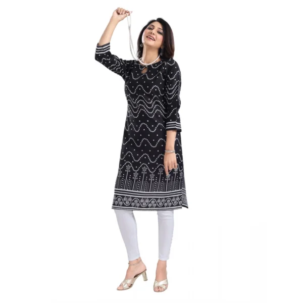 Women's 3/4th Sleeve Cotton Blend Tunic Long Kurti (Black)