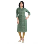 Women's 3/4th Sleeve Viscose Tunic Long Kurti (Green)