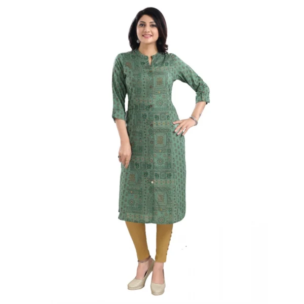 Women's 3/4th Sleeve Viscose Tunic Long Kurti (Green)