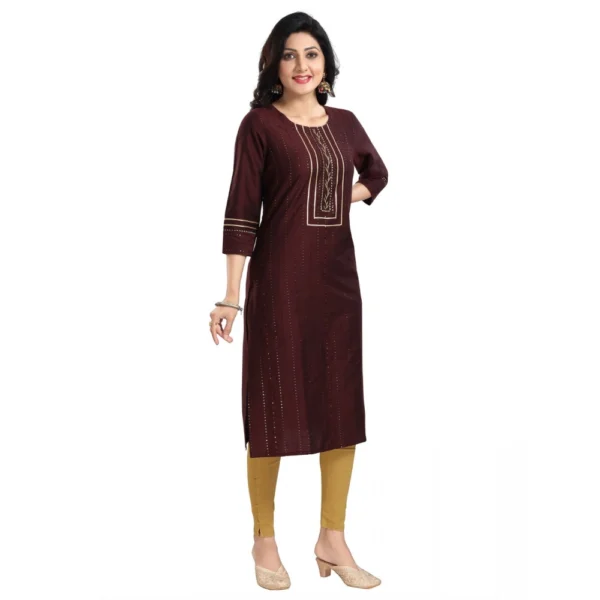 Women's 3/4th Sleeve Silk Blend Tunic Long Kurti (Brown)