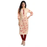 Women's 3/4th Sleeve Viscose Blend Tunic Long Kurti (Pink)