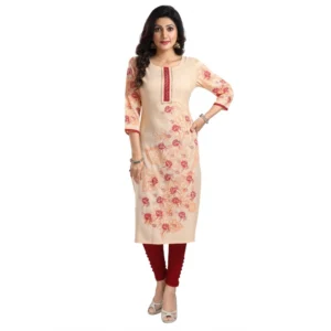 Women's 3/4th Sleeve Viscose Blend Tunic Long Kurti (Pink)