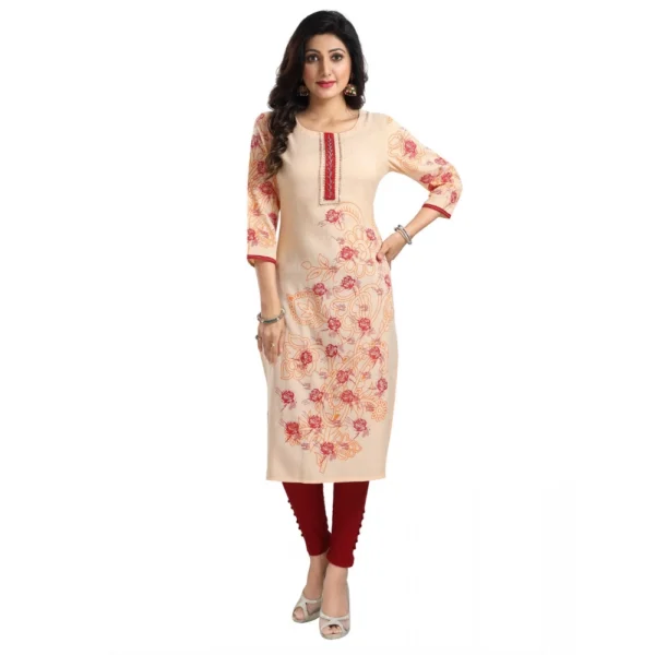 Women's 3/4th Sleeve Viscose Blend Tunic Long Kurti (Pink)