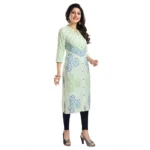 Women's 3/4th Sleeve Viscose Blend Tunic Long Kurti (Green)