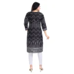 Women's 3/4th Sleeve Cotton Blend Tunic Long Kurti (Black)