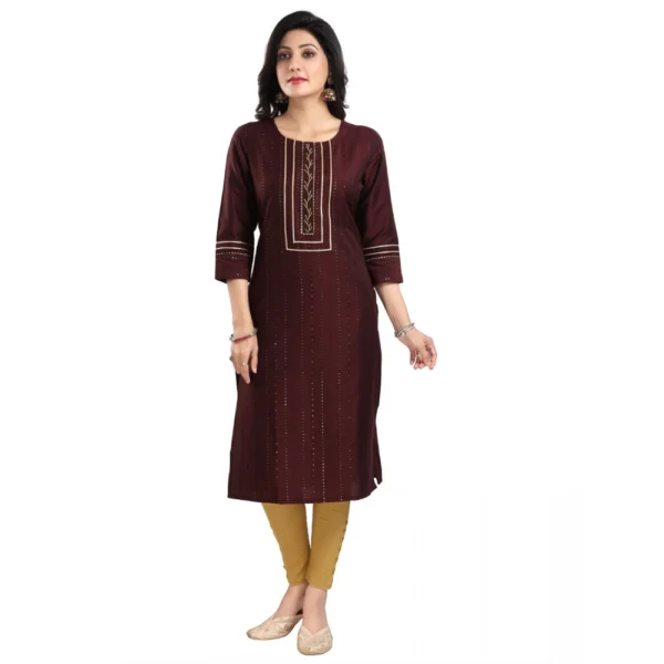 Women's 3/4th Sleeve Silk Blend Tunic Long Kurti (Brown)