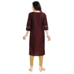 Women's 3/4th Sleeve Silk Blend Tunic Long Kurti (Brown)