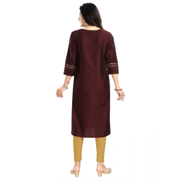 Women's 3/4th Sleeve Silk Blend Tunic Long Kurti (Brown)