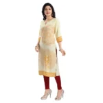 Women's 3/4th Sleeve Viscose Blend Tunic Long Kurti (Yellow)