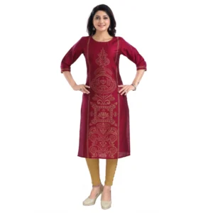Women's 3/4th Sleeve Silk Blend Tunic Long Kurti (Majenta)