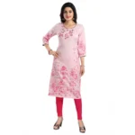 Women's 3/4th Sleeve Viscose Blend Tunic Long Kurti (Pink)