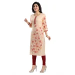 Women's 3/4th Sleeve Viscose Blend Tunic Long Kurti (Pink)