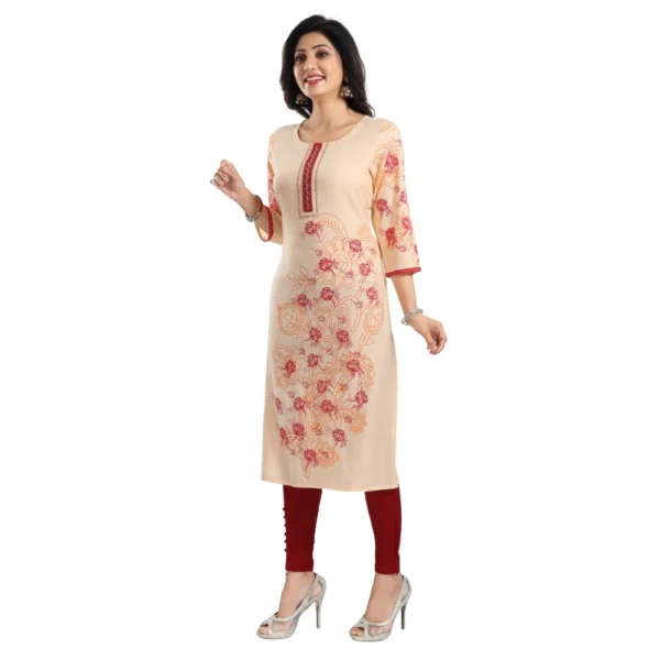 Women's 3/4th Sleeve Viscose Blend Tunic Long Kurti (Pink)