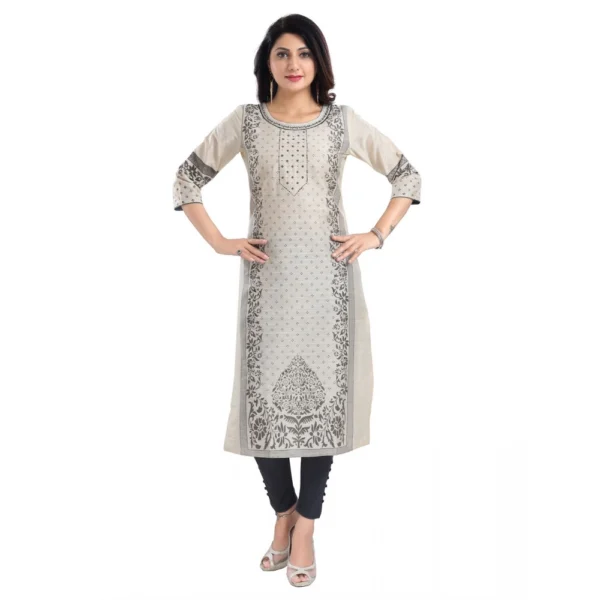 Women's 3/4th Sleeve Silk Blend Tunic Long Kurti (Beige)