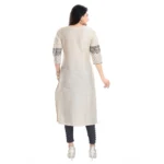 Women's 3/4th Sleeve Silk Blend Tunic Long Kurti (Beige)