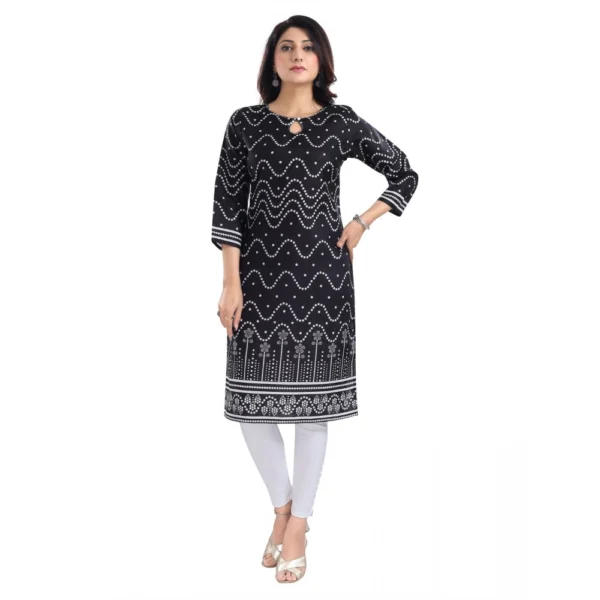 Women's 3/4th Sleeve Cotton Blend Tunic Long Kurti (Black)