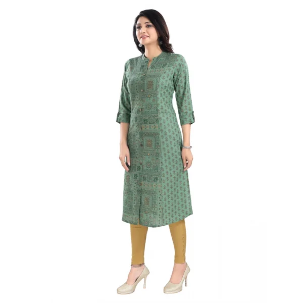 Women's 3/4th Sleeve Viscose Tunic Long Kurti (Green)