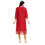 Women's 3/4th Sleeve Silk Blend Tunic Long Kurti (Red)