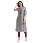 Women's 3/4th Sleeve Silk Blend Tunic Long Kurti (Grey)