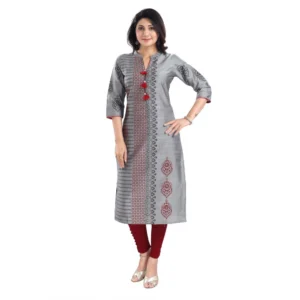 Women's 3/4th Sleeve Silk Blend Tunic Long Kurti (Grey)