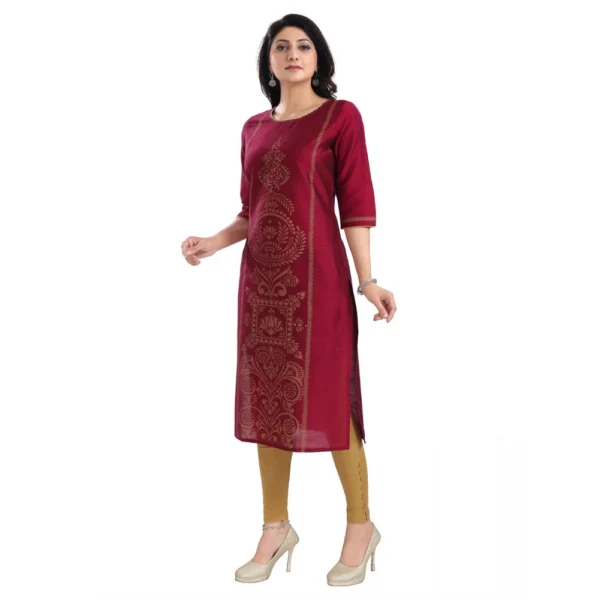 Women's 3/4th Sleeve Silk Blend Tunic Long Kurti (Majenta)