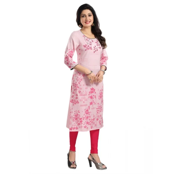 Women's 3/4th Sleeve Viscose Blend Tunic Long Kurti (Pink)