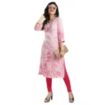 Women's 3/4th Sleeve Viscose Blend Tunic Long Kurti (Pink)