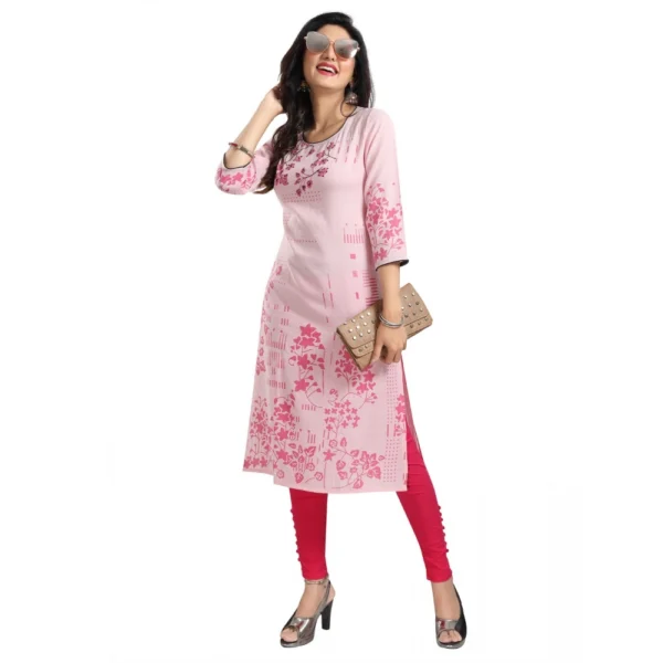 Women's 3/4th Sleeve Viscose Blend Tunic Long Kurti (Pink)