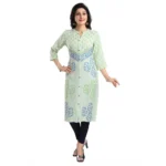 Women's 3/4th Sleeve Viscose Blend Tunic Long Kurti (Green)