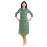 Women's 3/4th Sleeve Viscose Tunic Long Kurti (Green)
