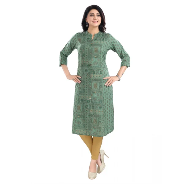 Women's 3/4th Sleeve Viscose Tunic Long Kurti (Green)