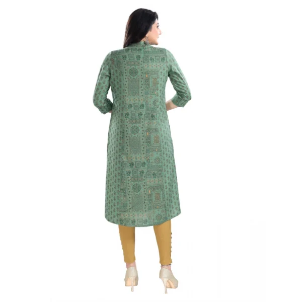 Women's 3/4th Sleeve Viscose Tunic Long Kurti (Green)