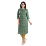 Women's 3/4th Sleeve Viscose Tunic Long Kurti (Green)