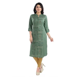 Women's 3/4th Sleeve Viscose Tunic Long Kurti (Green)