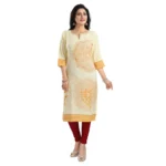 Women's 3/4th Sleeve Viscose Blend Tunic Long Kurti (Yellow)
