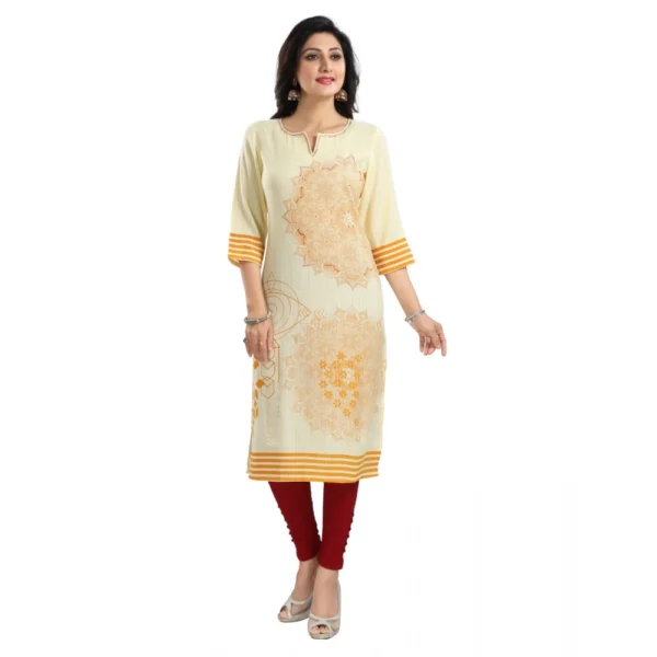 Women's 3/4th Sleeve Viscose Blend Tunic Long Kurti (Yellow)