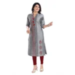 Women's 3/4th Sleeve Silk Blend Tunic Long Kurti (Grey)