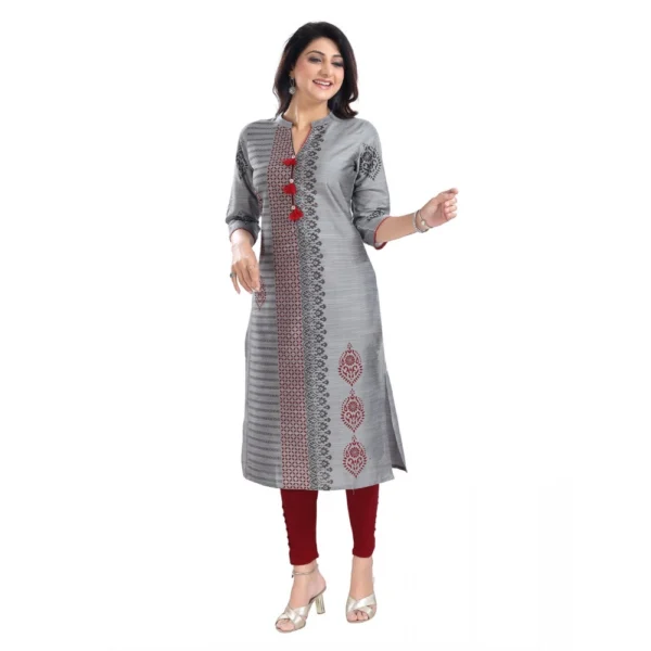 Women's 3/4th Sleeve Silk Blend Tunic Long Kurti (Grey)
